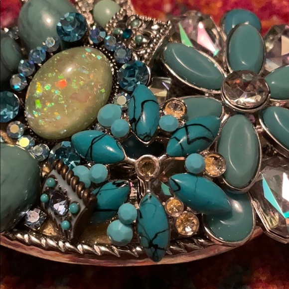 Cochni Real Leather Blue Rhinestone Buckle Belt - Picture 2 of 5